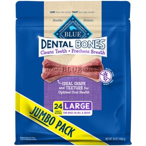Blue Buffalo Dental Bones All Natural Rawhide-Free Large Dental Dog Treats, 24 count
