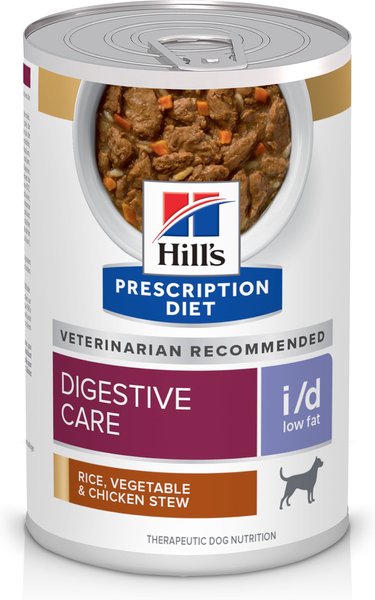 Hill's Prescription Diet i/d Digestive Care Low Fat Rice, Vegetable & Chicken Stew Wet Dog Food, 12.5-oz, case of 12 slide 1 of 11