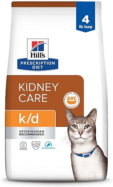 Hill's Prescription Diet k/d Kidney Care with Ocean Fish Dry Cat Food, 4-lb bag slide 1 of 11