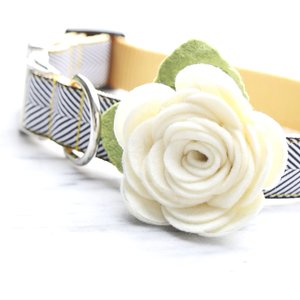 Mimi Green Rose Flower Dog Collar Accessory, Cream, Small