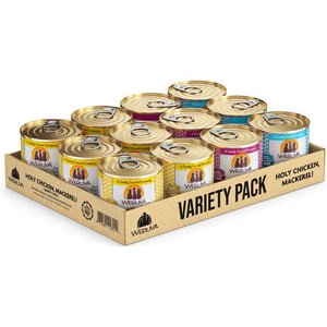 Weruva Holy Chicken Mackerel Variety Pack Grain-Free Canned Cat Food, 10-oz, case of 12