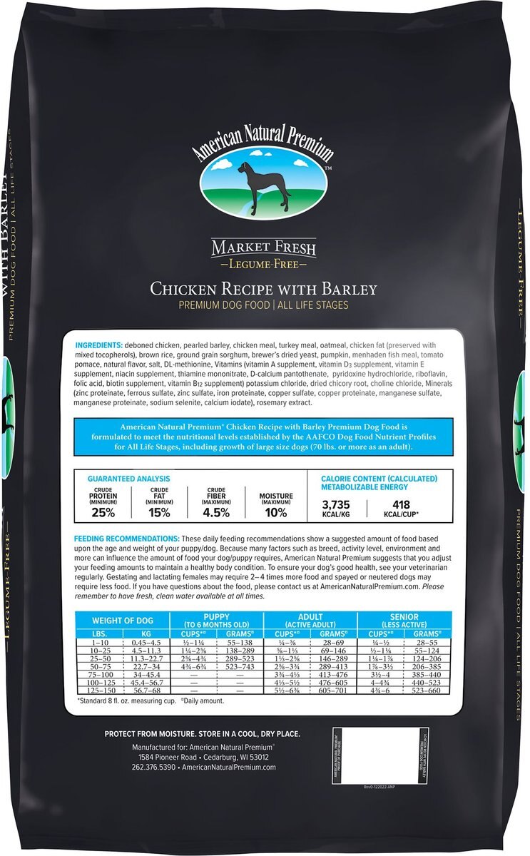 American Natural Premium Market Fresh Legume Free Chicken Recipe with Barley Dog Dry Food