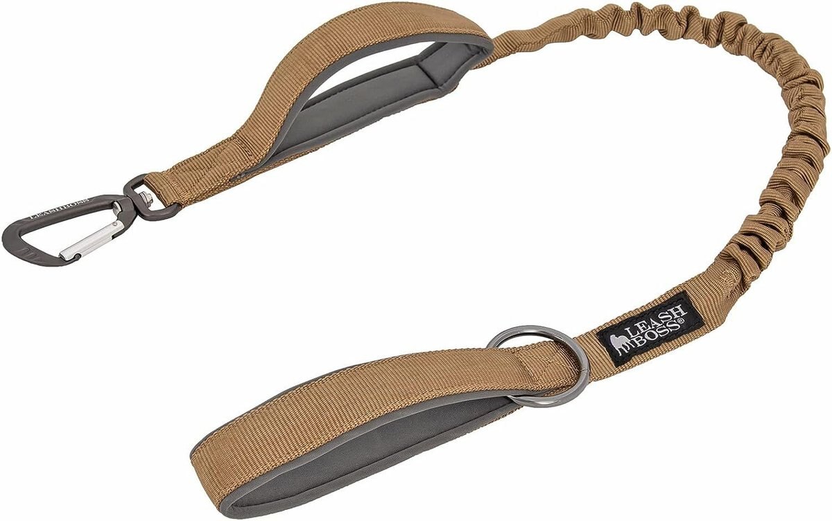 LEASHBOSS Tactical Two Handle Dog Leash, Tan, 3ft