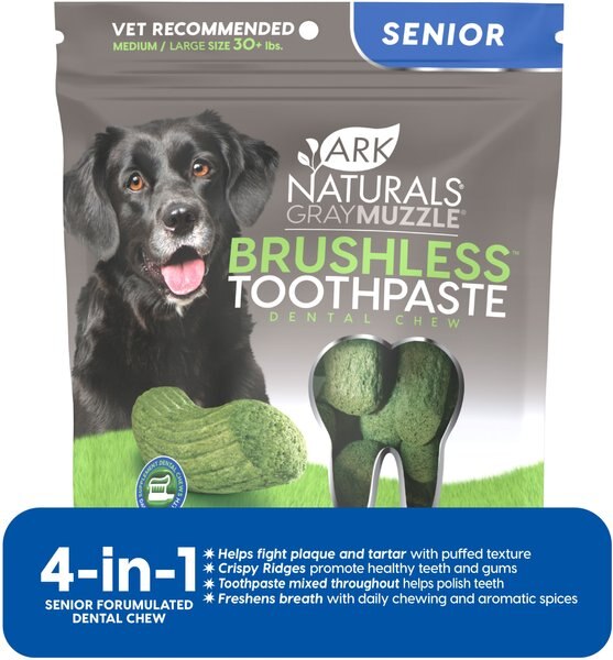 Ark Naturals Brushless Toothpaste Gray Muzzle Large Senior Dental Dog Treats, 8-oz bag, Count Varies slide 1 of 6