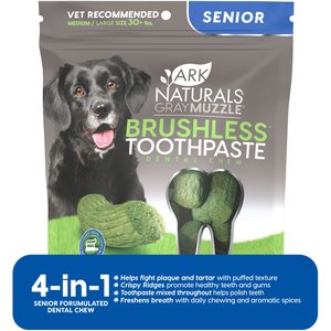 Ark Naturals Brushless Toothpaste Gray Muzzle Large Senior Dental Dog Treats, 8-oz bag, Count Varies