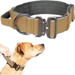 Leashboss Solid Tactical Dog Collar, Tan, Large
