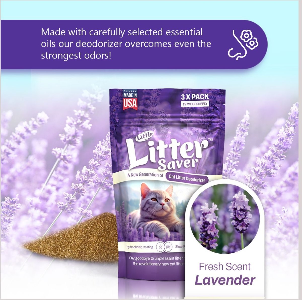 LITTLE LITTER SAVERS Natural Fresh Scent Lavender Cat Litter Deodorizer