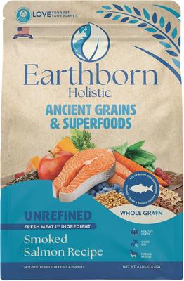Show full view: Earthborn Holistic Unrefined Smoked Salmon with Ancient Grains & Superfoods Dry Dog Food, 4-lb bag slide 3 of 10