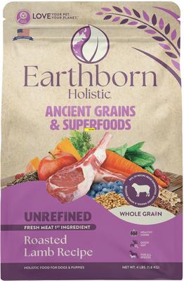 Show full view: Earthborn Holistic Unrefined Roasted Lamb with Ancient Grains & Superfoods Dry Dog Food, 4-lb bag slide 3 of 10