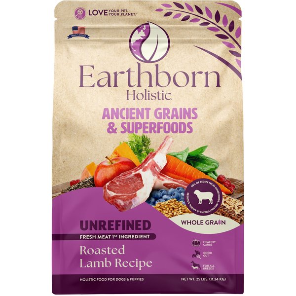 Earthborn Holistic Unrefined Roasted Lamb with Ancient Grains & Superfoods Dry Dog Food - 25 lbs