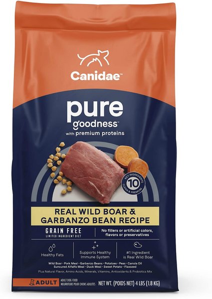 CANIDAE Grain-Free PURE Limited Ingredient Wild Boar & Garbanzo Bean Recipe Dry Dog Food, 4-lb bag slide 1 of 9