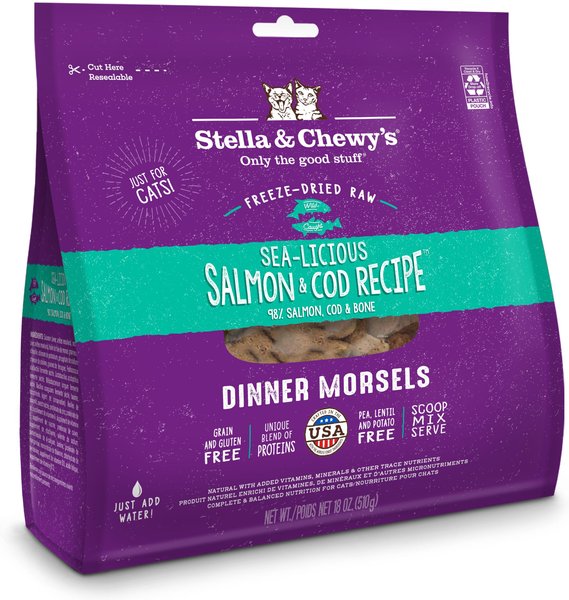 Stella & Chewy's Dinner Morsels Sealicious Salmon & Cod Recipe Cat Dried Food, 18-oz bag slide 1 of 9