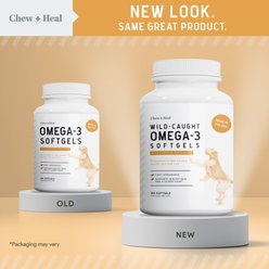 Chew + Heal Omega Skin + Coat Softgels Made with Wild-Caught Fish Oil Dog & Cat Supplement, 180 count slide 2 of 8
