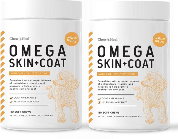 Chew + Heal Omega Skin + Coat Dog Supplement, 2 pack, 360 count slide 1 of 9