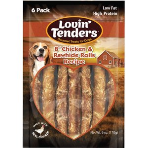 Lovin'Tenders Chicken & Rawhide Rolls Recipe Dog Jerky Treat, 6-oz bag