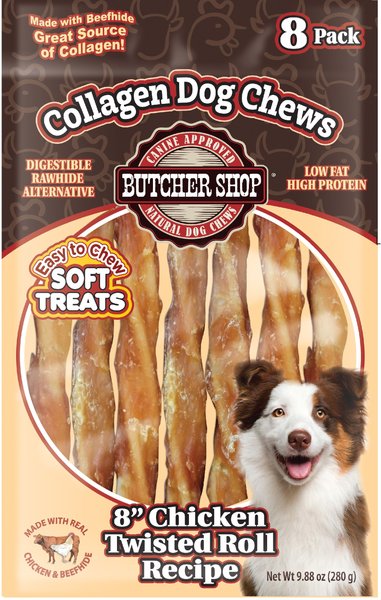 BUTCHER SHOP Collagen 8 in Chicken Twisted Roll Recipe Dog Jerky Treat 9.88 oz bag Chewy