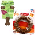 Nylabone Power Chew Textured Chew Ring Toy + Benebone Bacon Flavor Wishbone Tough Dog Chew Toy