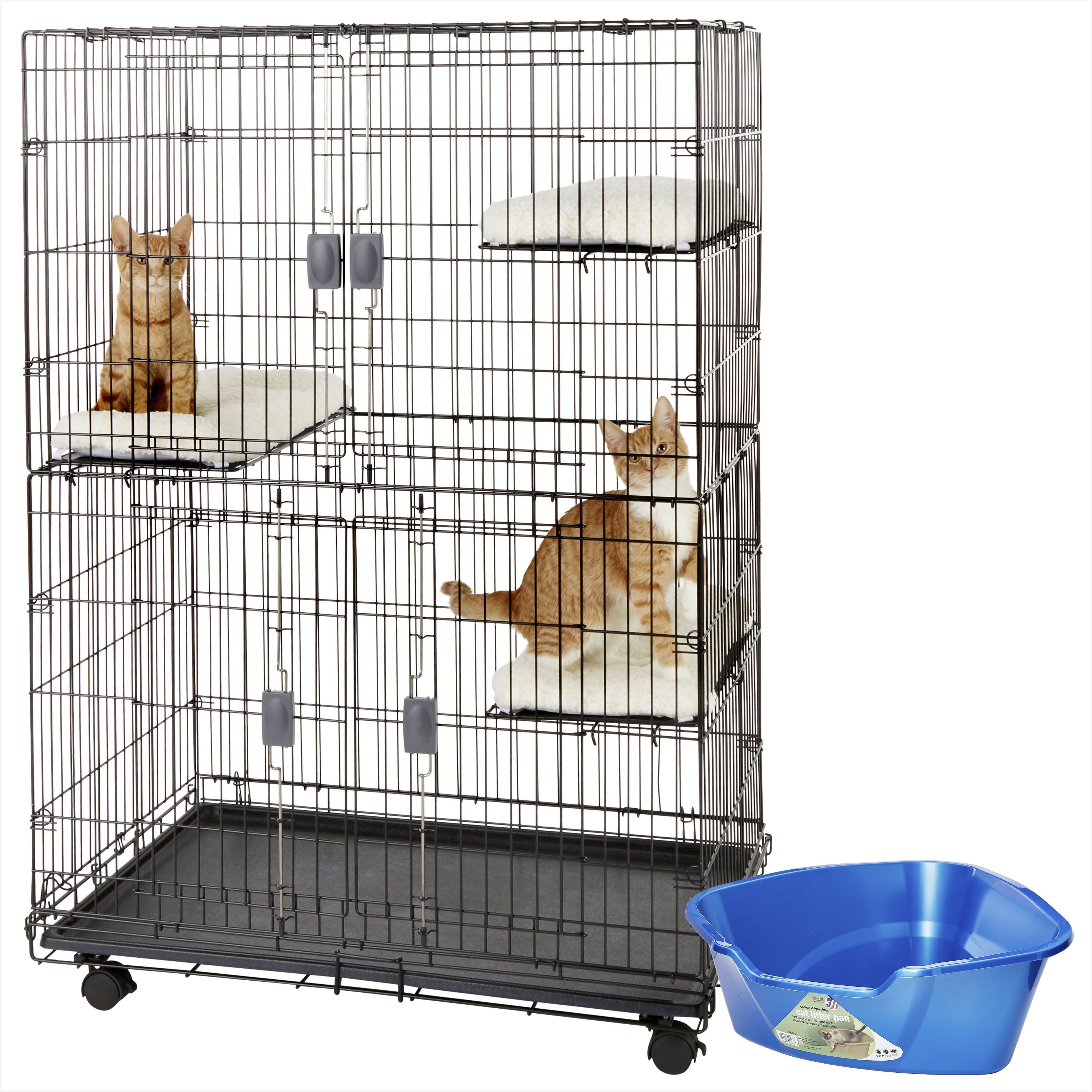 Frisco Collapsible Wire Cat Cage Playpen & Van Ness High Side Corner ...