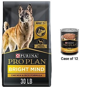 Purina Pro Plan Bright Mind Adult 7+ Chicken & Rice Formula Dry Food + Complete Essentials Chicken & Rice Entree Wet Dog Food