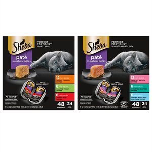 Sheba Perfect Portions Grain-Free Multipack Savory Chicken, Delicate Salmon & Roasted Turkey Pate Cat Food Trays