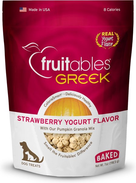 Fruitables Greek Strawberry Yogurt Flavor Crunchy Dog Treats, 7-oz bag slide 1 of 8