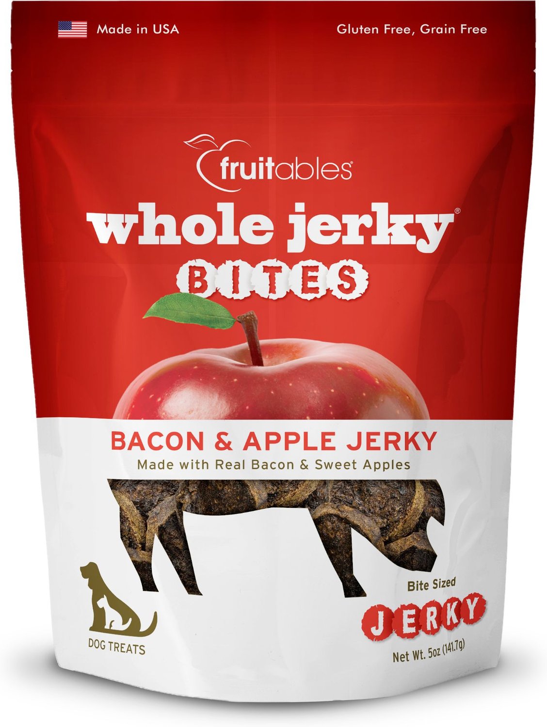 FRUITABLES Whole Jerky Bites Bacon & Apple Dog Treats, 5oz bag