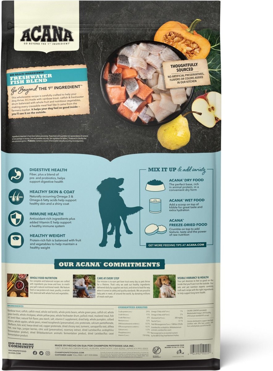 ACANA Freshwater Fish Recipe GrainFree Dry Dog Food, 25lb bag