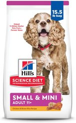 Hill's Science Diet Adult 11+ Small & Mini Chicken Meal, Barley & Brown Rice Recipe Dry Dog Food, 15.5-lb bag