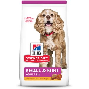 Hill's Science Diet Adult 11+ Small & Mini Chicken Meal, Barley & Brown Rice Recipe Dry Dog Food, 15.5-lb bag