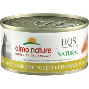 Almo Nature HQS Natural Chicken & Cheese Adult Grain-Free Canned Cat Food, 2.4-oz can, case of 24