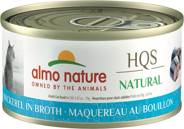 Almo Nature HQS Natural Mackerel in Broth Grain-Free Canned Cat Food, 2.47-oz, case of 24 slide 1 of 9