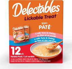 Hartz Delectables Soft Pate Variety Pack Lickable Cat Treats, 1.4-oz pouch, case of 12