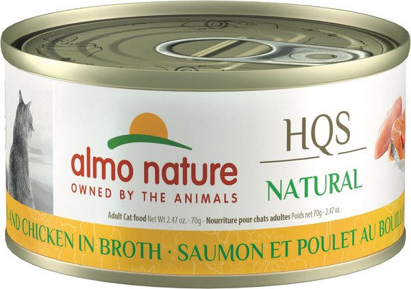 Almo Nature HQS Natural Salmon & Chicken in Broth Grain-Free Canned Cat Food, 2.47-oz, case of 24 slide 1 of 10
