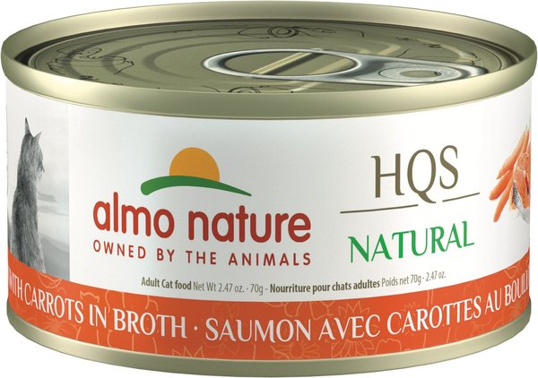 Almo Nature HQS Natural Salmon with Carrots in Broth Grain-Free Canned Cat Food, 2.47-oz, case of 24 slide 1 of 9