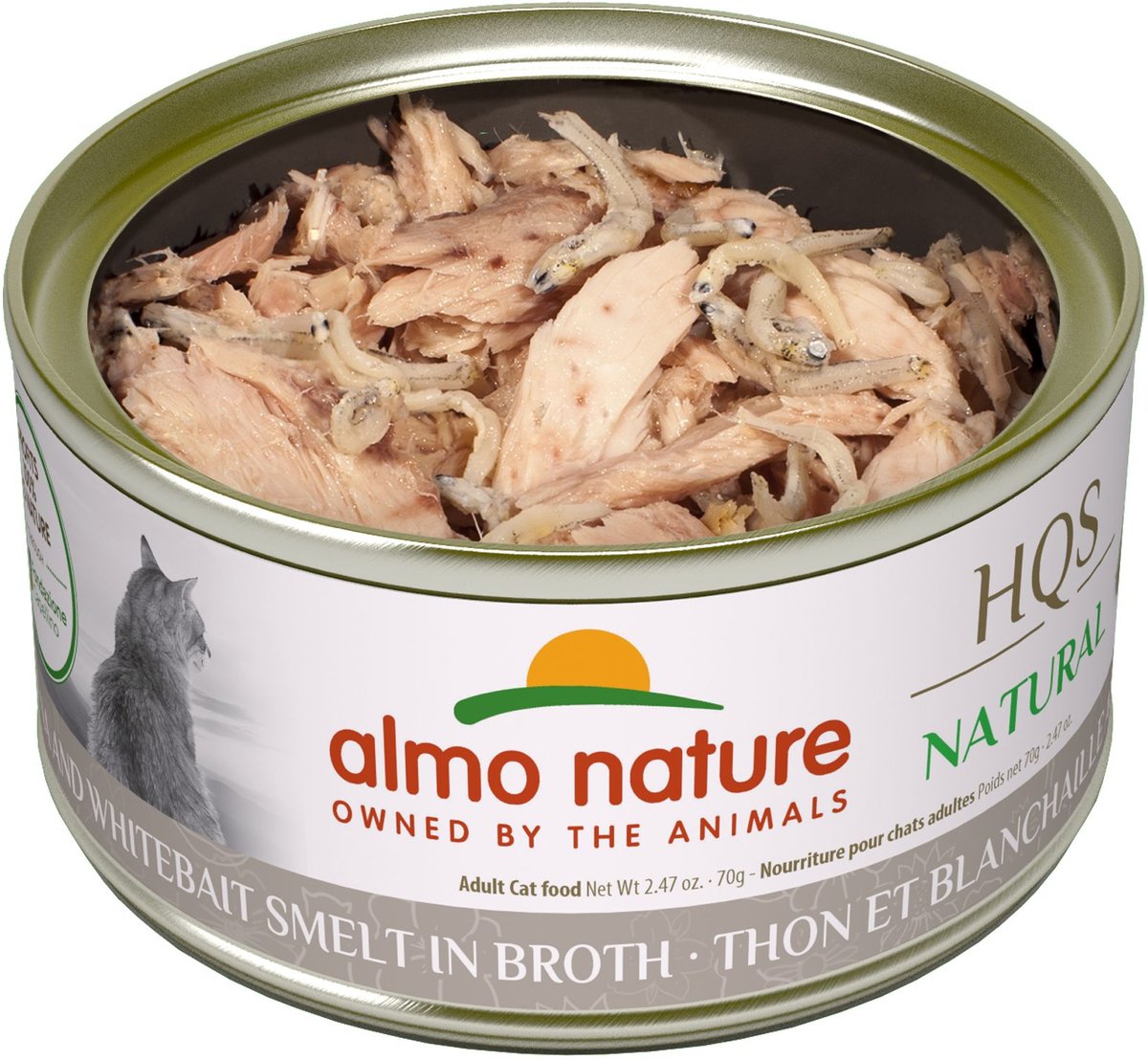 Almo Nature HQS Natural Tuna & Whitebait Smelt in Broth Grain-Free Canned Cat Food