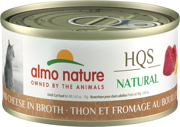 Almo Nature HQS Natural Tuna & Cheese in Broth Grain-Free Canned Cat Food, 2.47-oz, case of 24 slide 1 of 9