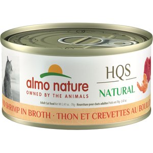Almo Nature HQS Natural Tuna & Shrimp in Broth Grain-Free Canned Cat Food, 2.47-oz, case of 24