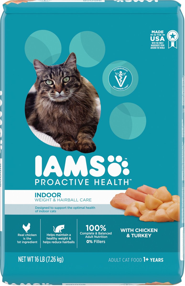 Iams ProActive Health Indoor Weight & Hairball Care Adult Dry Cat Food, 16-lb bag slide 1 of 9