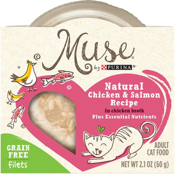 Purina Muse Natural Grain Free Filets Chicken Salmon Recipe in Chicken Broth Cat Food Trays 2.1 oz case of 10