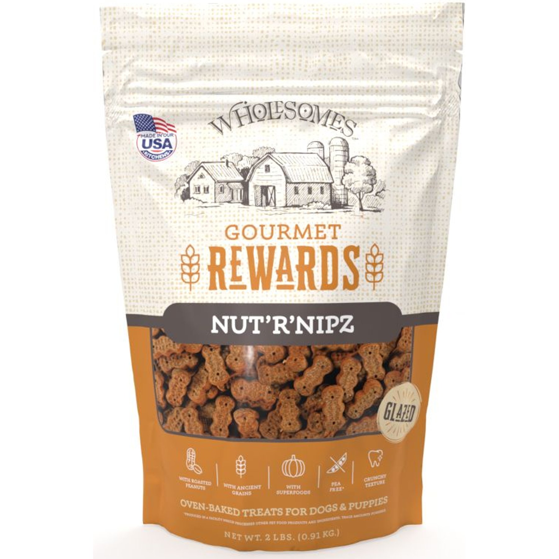 Wholesomes Gourmet Rewards Nut’R’Nipz Peanut Flavor Dog Biscuits, 2-lb bag