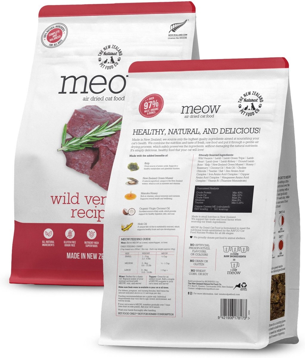 THE NEW ZEALAND NATURAL PET FOOD CO. Meow Venison Air Dried Cat Food ...