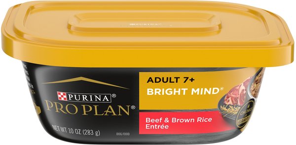 Purina Pro Plan Bright Mind Senior Adult 7+ Beef & Brown Rice Entree Wet Dog Food, 10-oz tub, case of 8 slide 1 of 9