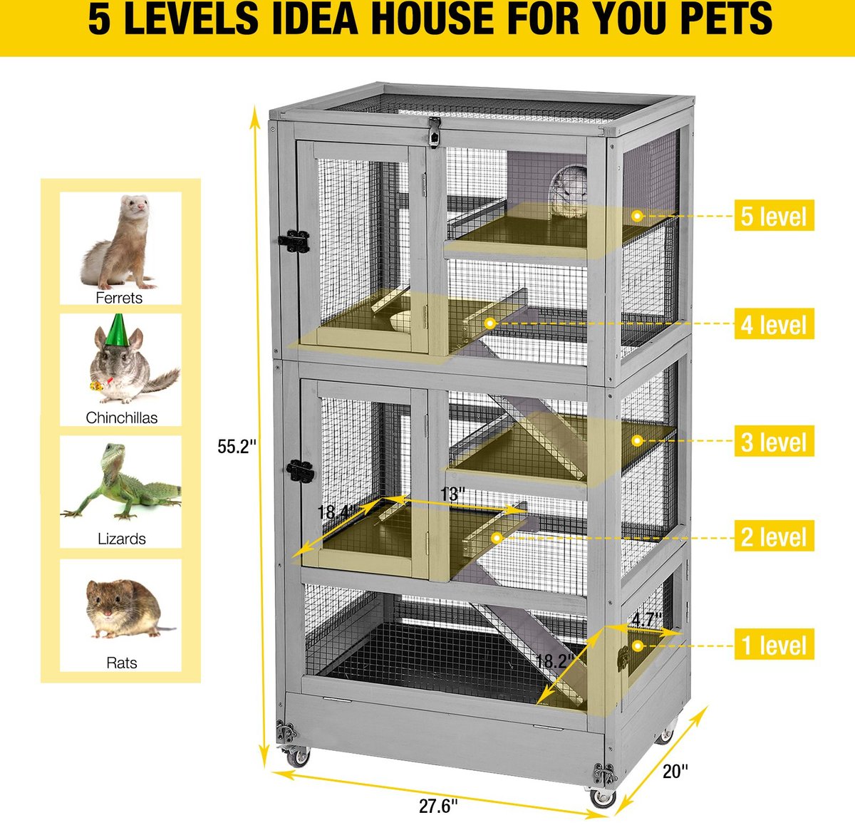 AIVITUVIN 5 Levels Wooden Small Pet Cage