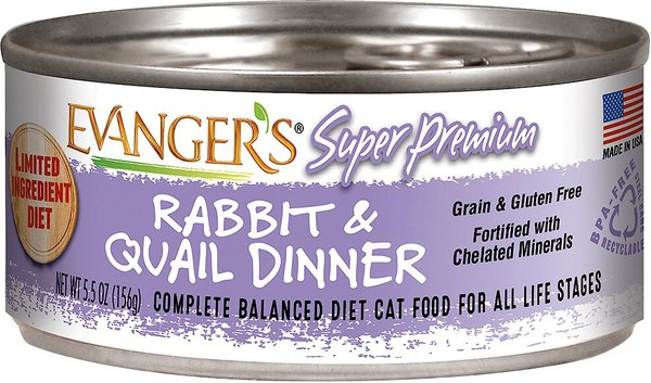 Evanger's Super Premium Rabbit & Quail Dinner Grain-Free Canned Cat Food, 5.5-oz, case of 24 slide 1 of 4