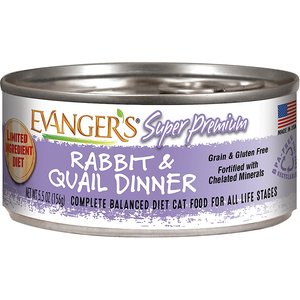 Evanger's Super Premium Rabbit & Quail Dinner Grain-Free Canned Cat Food, 5.5-oz, case of 24