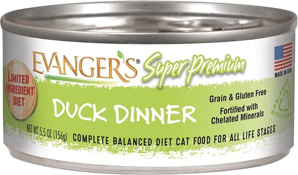 Evanger's Super Premium Duck Dinner Grain-Free Canned Cat Food, 5.5-oz, case of 24 slide 1 of 3