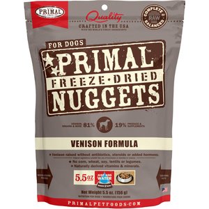 Primal Venison Nuggets Grain-Free Raw Freeze-Dried Dog Food, 5.5-oz bag
