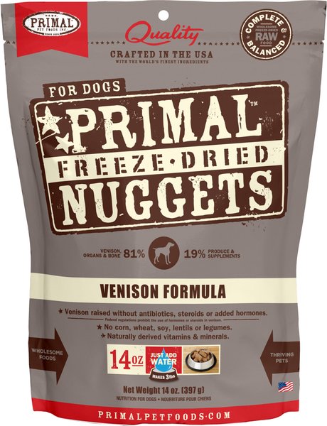 Primal Venison Nuggets Grain-Free Raw Freeze-Dried Dog Food, 14-oz bag slide 1 of 9