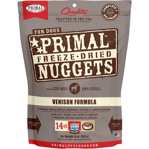 Primal Venison Nuggets Grain-Free Raw Freeze-Dried Dog Food, 14-oz bag