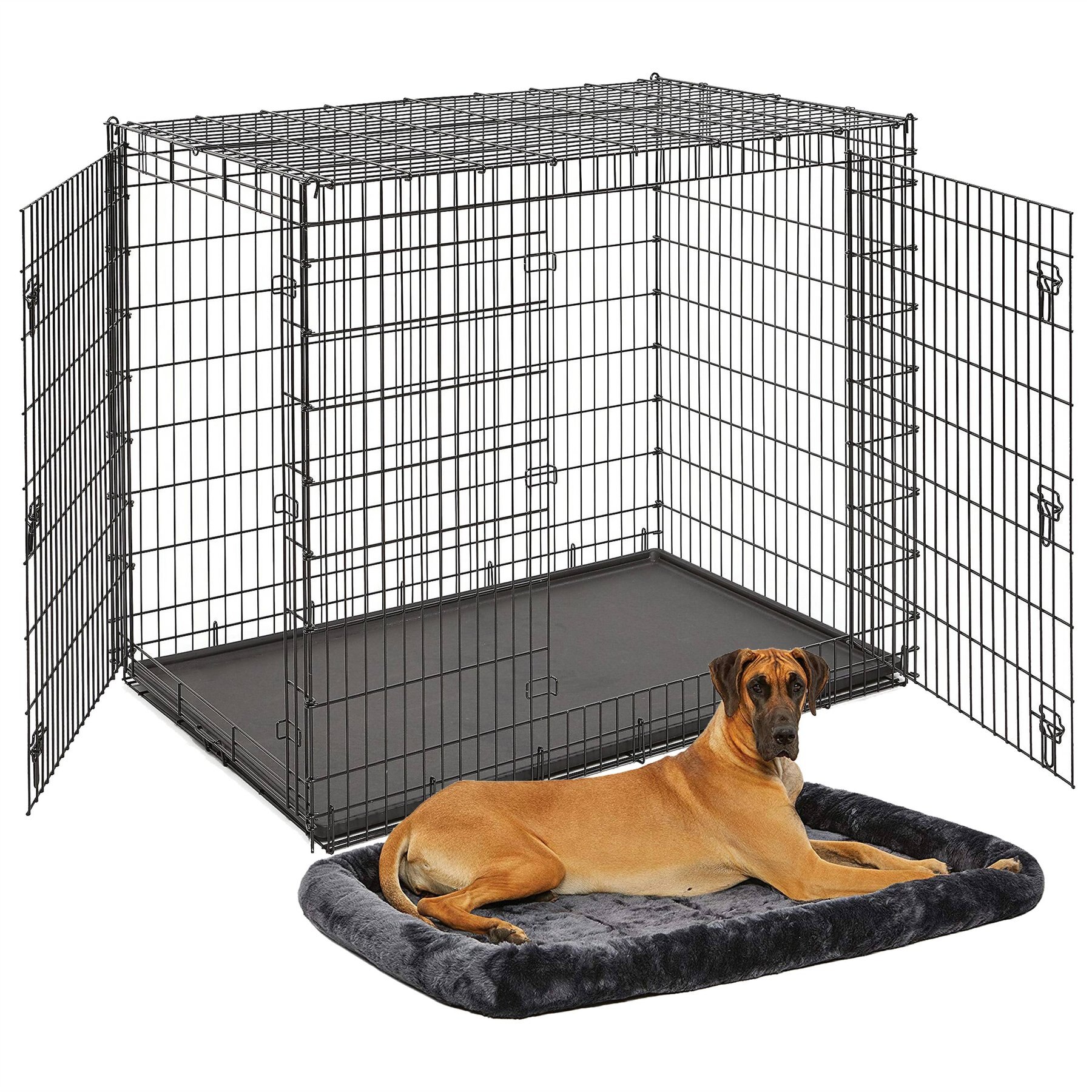 MidWest Solutions Series XX-Large Heavy Duty Double Door Wire Dog Crate, 54 inch & MidWest Quiet Time Fleece Dog Crate Mat